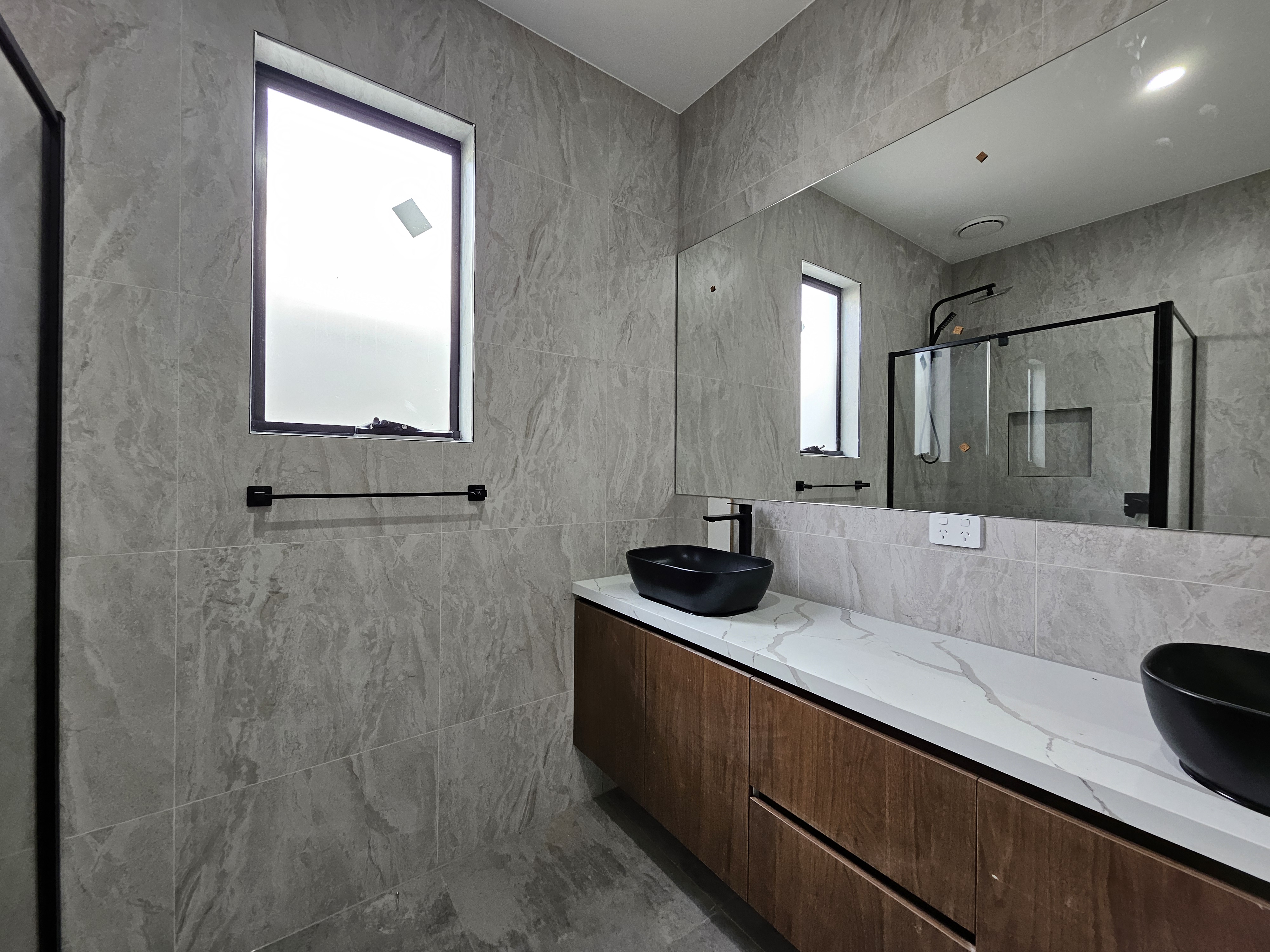 Extreme close up of a plant with flat leaves with rounded sides and pointy tips.